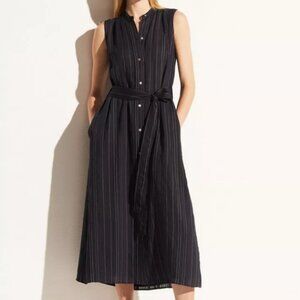 Vince Drapey Stripe Shirt Dress, Navy, US Size Large